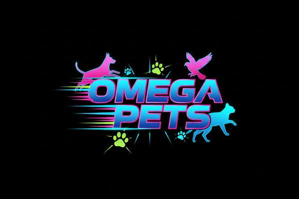 GIF Omega Pets logo with a black background